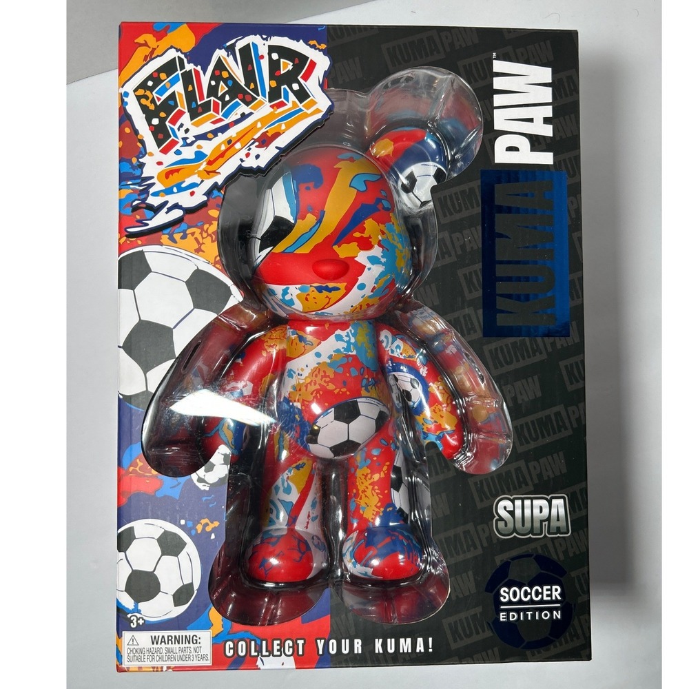 Supa Kuma Paw 9.5" World Cup Soccer Edition Flair Vinyl Bear Figure New Sealed